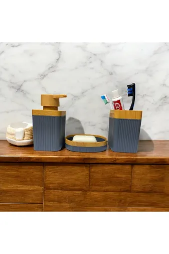 WESPA mdlmksaaaaee Banyo Seti 3 Lü Diş Fırçalığı Sıvı Sabunluk Sabunluk Gri