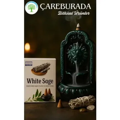 White Sage Geri Akış Tütsüsü + Aslan Ağzı Seramik Şelale Tütsülük