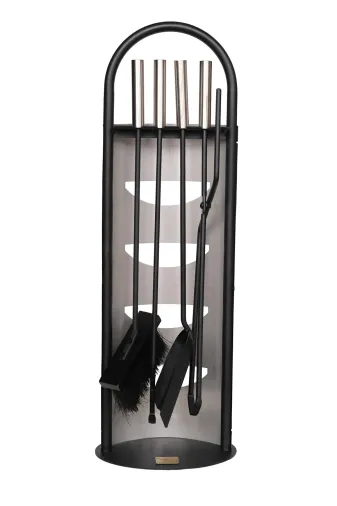 WOODSHUT SGSS-38024 5 Li Lüx Ithal İnox Standlı Şömine - Soba Maşa Takımı Aksesuar Seti