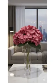 YAPAY ÇİÇEK DERYASI 1 Adet 5 Dallı Ortanca Gül Kurusu Rengi Ev Dekor