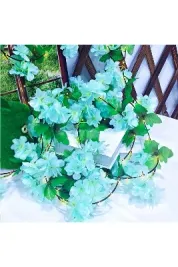 YAPAY ÇİÇEK DERYASI Yapay Kiraz Çiçeği Sakura TURKUAZ MAVİ Salıncak Süsleme Vitrin Dekoru