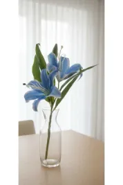 yapay çiçek evi 1 adet 2 kafalı mavi lilyum 39 cm ev vazo dekor sevgililer günü