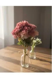 yapay çiçek evi 1 adet 7 kafalı pembe karanfil 40 cm ev vazo dekor süsü