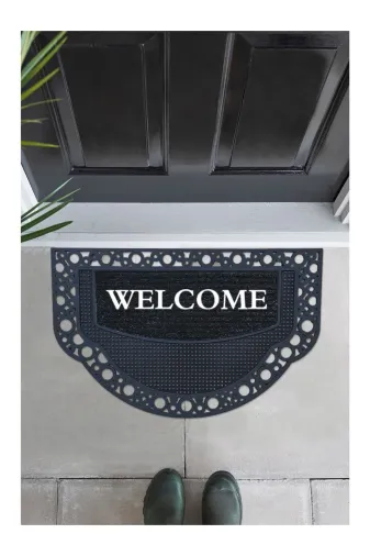 Yarım Ay Modeli Welcome Yazlı Kapı Önü Paspası Dekoratif Dış Kapı Yıkanabilir Toz Alıcı Halı
