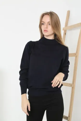 Yarım Boğaz Triko Kazak Yumuşak Dokulu Pamuklu Ince Dokuma, Uzun Kollu Rahat Regular Kalıp - Siyah - 2XL - Siyah