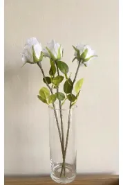 YASİMA 3Lü Tek Dal Beyaz Islak Dokulu Gül Buketi 40 cm