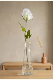 YASİMA Tek Dal Beyaz Islak Dokulu Gül 40 cm