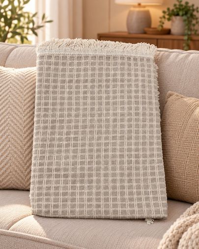 Yeni Nesil Penyeli Pamuklu Kaymaz Koltuk Örtüsü (170x220) - Bej
