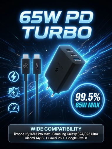 YK DESİGN YK-SR66YK-SR66 Samsung Tüm Modellere Uyumlu 3In 1 Hızlı 65W Usb-C Şarj Adaptörü Yk-Sr66