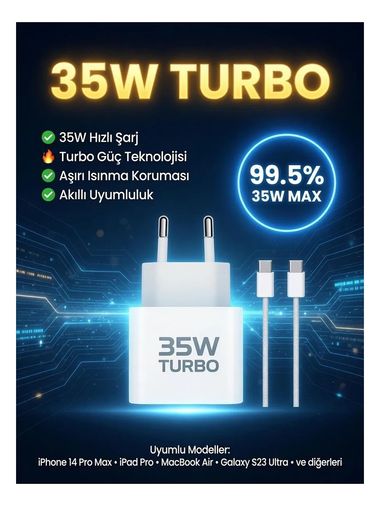 YK DESİGN YK81YK81 Iphone 35W Usb-C 16/15/ Pro/max Uyumlu Pd Güç Adaptörü Ve Kablo Set Type-C Hızlı Şarj Seti Yk81