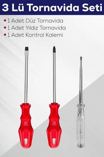 YNT İthalat AH-AVH-1162 3'lü Tornavida Seti (Düz Tornavida + Yıldız Tornavida + Kontrol Kalemi)