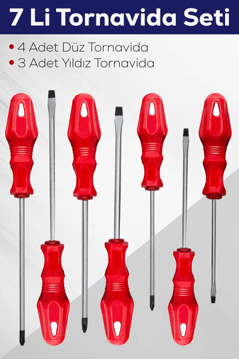 YNT İthalat AH-AVH-1163 7'li Tornavida Seti (4  Düz Tornavida 3  Yıldız Tornavida)