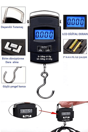 YNT İthalat AH-AVH-482 Elektronik Dijital El Kantarı 50 Kg Terazi Tartı 10 Gr Hassasiyet