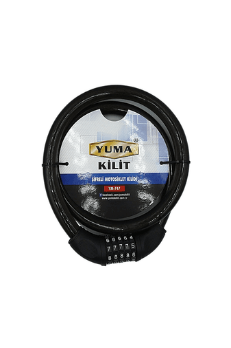 YNT İthalat AH-AVH-950 Yuma Ym-747 120Cm 20Mm 5 Şifreli Siyah Motorsiklet Kilidi