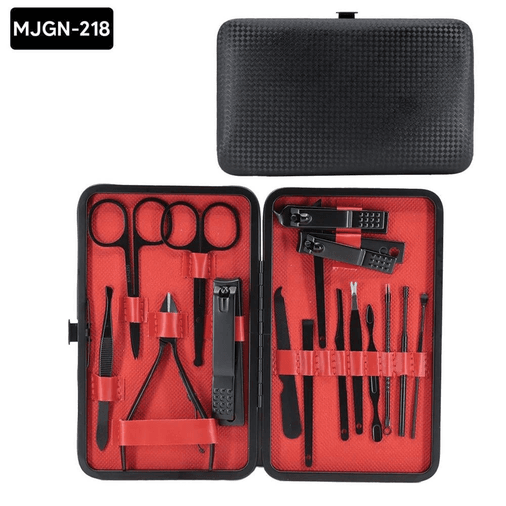 YNT İthalat AKH-MJGN-218 Deri Çantalı 17 Parça Manikür Çelik Set
