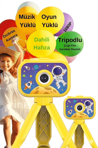 YNT İthalat EM-Foto13 Dijital Fotoğraf Makinesi Çocuk Mini 1080P Hd Kamera Selfie Tripotlu Ön Arka Kamera