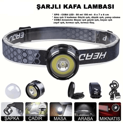 YNT İthalat GF-GUVF-580 7 Mod Şarjlı Kafa Ve Kamp Lambası  Wt-618