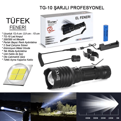 YNT İthalat GF-GUVF-593 Tg-10 Şarjlı Profesyonel Av Feneri  Wt-620