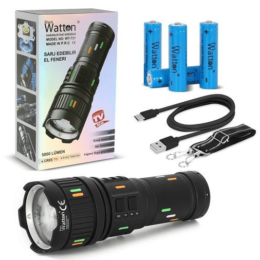 YNT İthalat GF-GUVF-619 5000 Lümen Cree Tg Led Şarj Göstergeli El Feneri  Wt-731