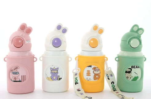 YNT İthalat KH-ALK2309 Tavşan Kulaklı Pipetli Çocuk Termosu - 500 Ml Paslanmaz Çelik Suluk Alk2309