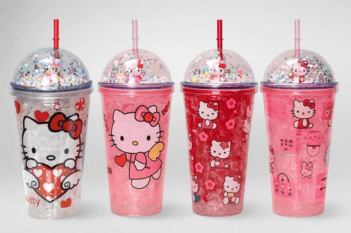 YNT İthalat KH-ALK3145 Sevimli Hello Kitty Işıklı Pipetli Boncuklu Suluk & Bardak 400 Ml Alk3145