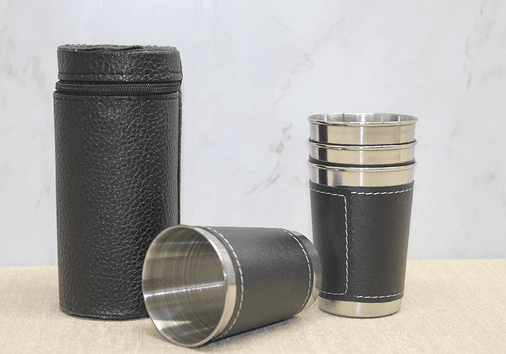 YNT İthalat KH-ALK3925 Derili Kılıflı 4'lü Shot Bardak Alk3925
