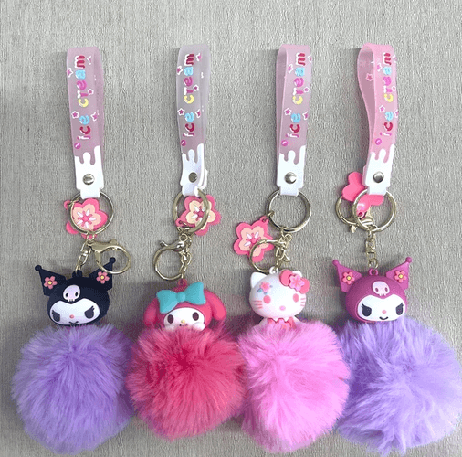 YNT İthalat KH-ALK4246 Ponponlu Kuromi Ve Hello Kitty Anahtarlık Alk4246