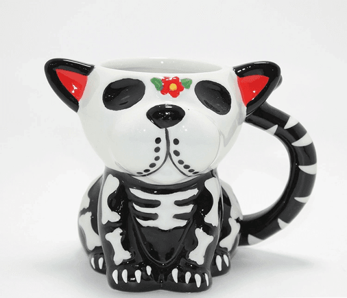 YNT İthalat KH-ALK4896 Day Of The Dead Köpek Figürlü 3D Kabartmalı Porselen Kupa Alk4896