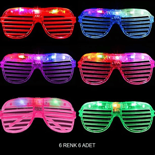 YNT İthalat SM-F011-G133-6 Işıklı Panjur Şeritli Led Parti Gözlüğü 6 Renk 6’Lı Set