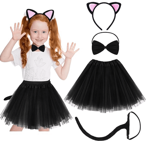 YNT İthalat SM-F032-PT Kedi Kulak Taç Etek Kuyruk Ve Papyon 4 Lü Set Çocuk Pembe