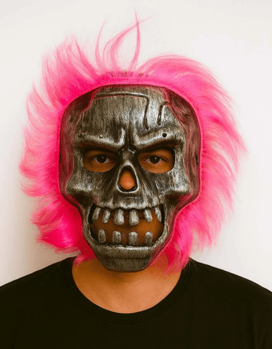 YNT İthalat SM-SMR-859-GP Wild Skull - Gümüş Kafatası Pembe Saçlı İskelet Maske