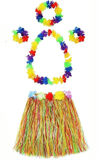 YNT İthalat SM-SMR-C005-B070-40 CM Yetişkin Ve Çocuk Uyumlu Luau Aloha Hawaii  Kolye Renkli Etek Taç Ve Bileklik Seti