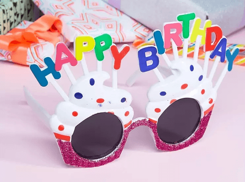 YNT İthalat SM-SMR-D010-BEYAZ Happy Birthday Yazılı Beyaz Fuşya Renk Parti Gözlüğü 12X7 Cm
