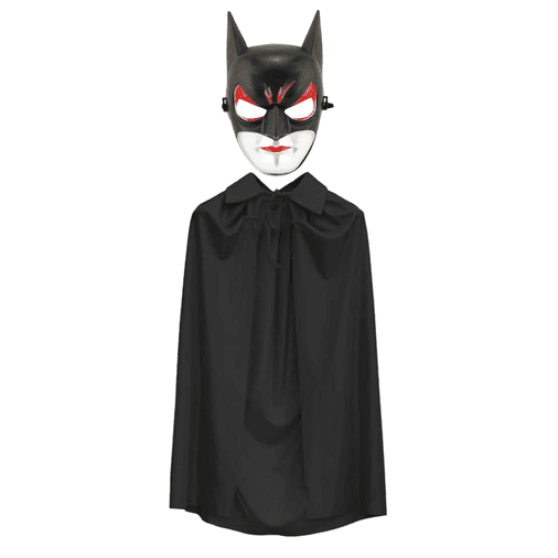 YNT İthalat SM-SMR-D0931-PELERİN Batman Maskesi Cat Woman Ve Batman Pelerini 90 Cm Siyah Renk Set