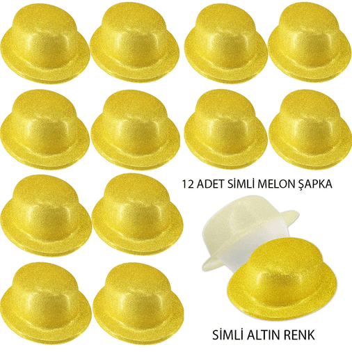 YNT İthalat SM-SMR-D238-12 Altın Renk Simli Melon Yuvarlak Parti Şapkası 12 Adet