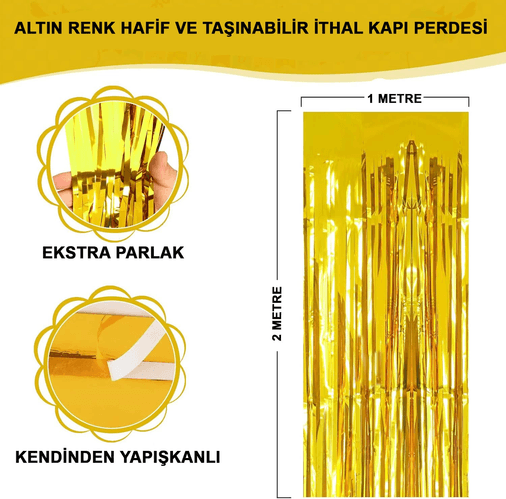 YNT İthalat SM-SMR-D301 Altın Gold Renk Ekstra Metalize Parlak Saçaklı Arka Fon Perde İthal A Kalite 1X2 Metre