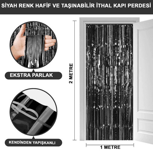 YNT İthalat SM-SMR-D303 Siyah Renk Ekstra Metalize Parlak Saçaklı Arka Fon Perde İthal A Kalite 1X2 Metre