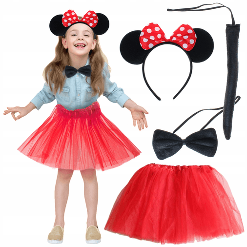 YNT İthalat SM-SMR-E049-ETEK Minnie Mouse Kostüm Seti Etek Taç Kuyruk Papyon Gösteri Seti