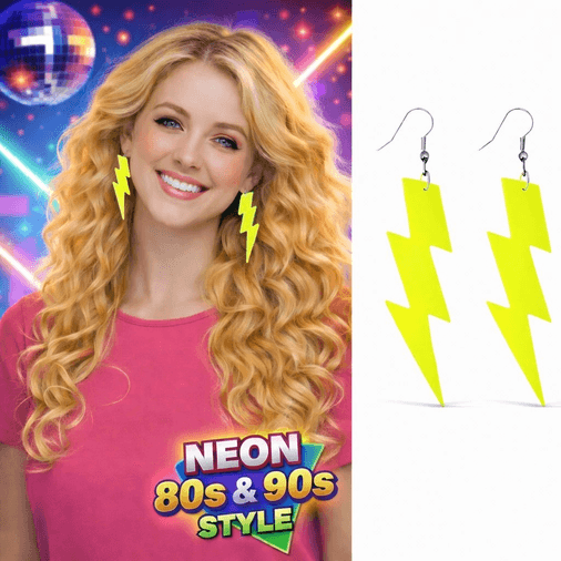 YNT İthalat SM-SMR-G139-SYH 80’Ler 9039Lar Retro Neon Sarı Şimşek Küpe 10 Cm