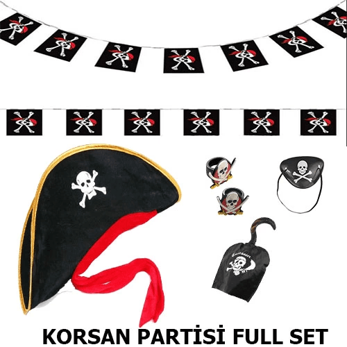 YNT İthalat SM-SMR-KORSAN12X Çocuk Korsan Şapkası + Kancası + Göz Bandı + 2 Adet Yüzük + Afiş Seti