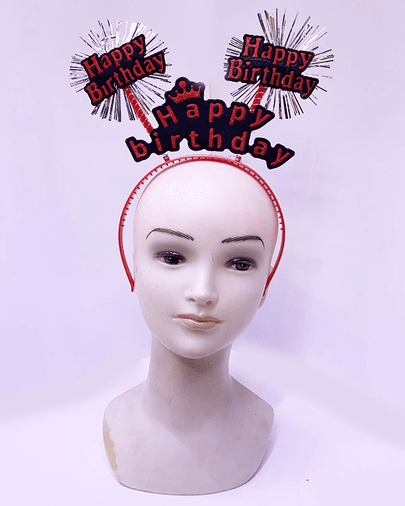 YNT İthalat SM-SMR0648-KİRMİZİ Happy Birthday Yazılı Püsküllü Neon Kırmızı Renk Doğum Günü Tacı 22X19 Cm