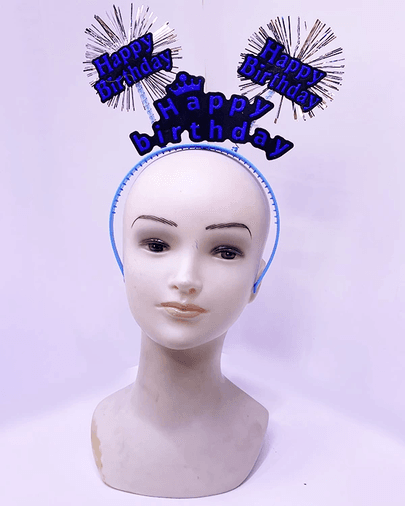 YNT İthalat SM-SMR0648-MAVİ Happy Birthday Yazılı Püsküllü Neon Mavi Renk Doğum Günü Tacı 22X19 Cm
