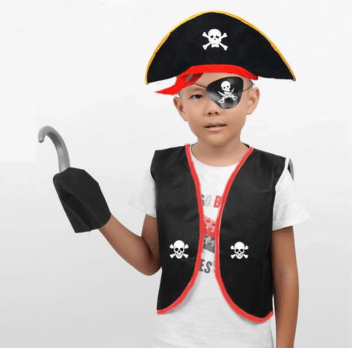 YNT İthalat SM-SMR665-0408-A087 Korsan Yelek + Şapka + Kanca + Maske Çocuk Boy 4-6 Yaş