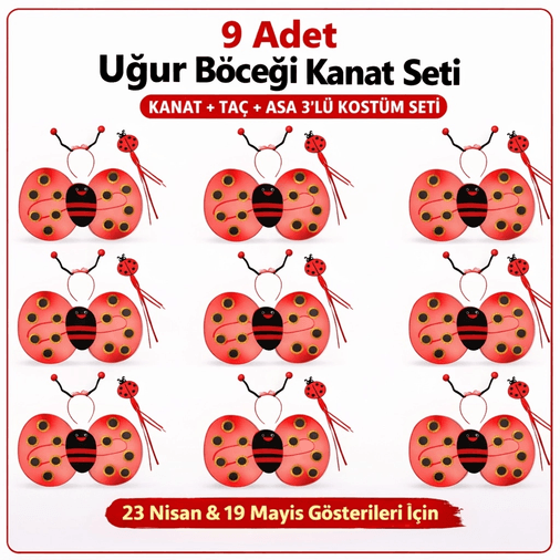 YNT İthalat SM-SMRF013-9 9’Lu Uğur Böceği Kostüm Seti – Kanat Taç Asa
