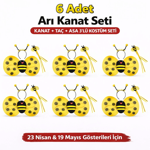 YNT İthalat SM-SMRF014-6 639Lı Arı Kostüm Seti – Kanat Taç Asa