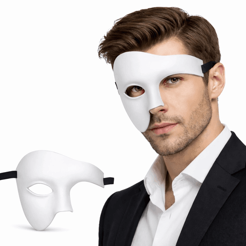 YNT İthalat SM-SMRG041 Beyaz Yarım Erkek Maske – Phantom Parti  Balo Maskesi