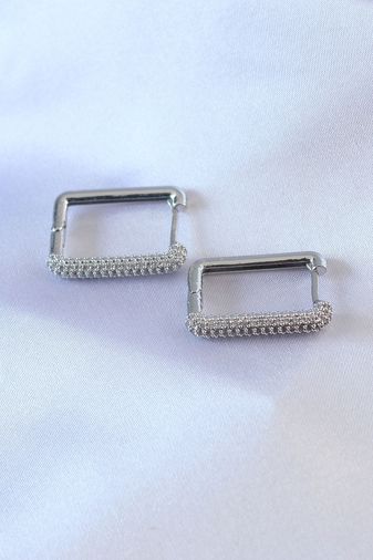 Youday Accessories BKP7527-BLNC Gümüş Renk Kare Model Zirkon Taşlı Pirinç Kadın Küpe Altın