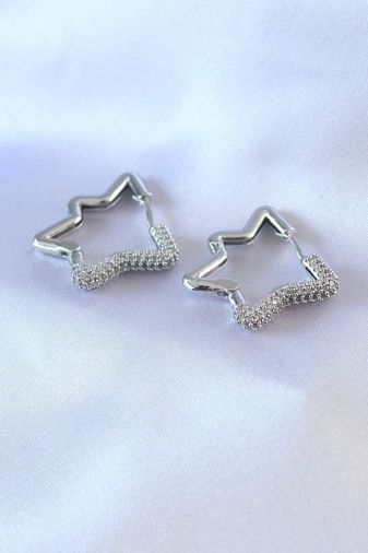 Youday Accessories BKP7528-BLNC Gümüş Renk Yıldız Model Zirkon Taşlı Pirinç Kadın Küpe Altın