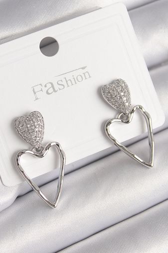 Youday Accessories BKP9781-BLNC Pirinç Gümüş Renk Zirkon Taşlı Kalp Model Kadın Küpe Altın 09501229