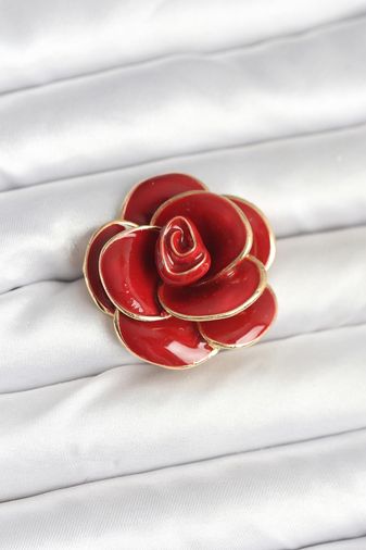 Youday Accessories BR471-BLNC Kırmızı Gül Model Broş Altın - Kırmızı